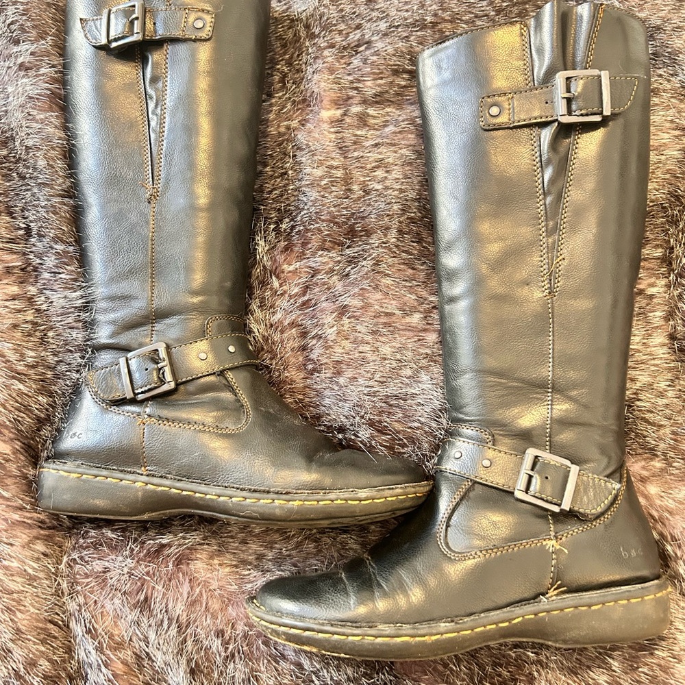 Women's Black BOC Leather Knee-High Boots With Buckle Details